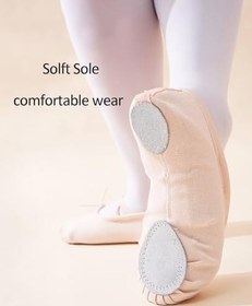 Resim Sinta Bale ayakkabıları profesyonel dans terlik Yoga jimnastik bölünmüş terlik bale düz tuval deri taban Tolder kızlar kadınlar için 