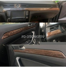 Resim Volkswagen Passat B8 Koyu Meşe + Parlak Siyah Full Özel Set Torpido Konsol Maun Kaplama 