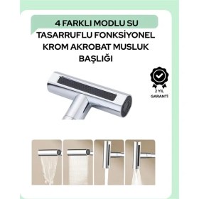 Resim Pileli Store Çok Fonksiyonlu Musluk Başlığı | 4 Su Modu | Geniş Uyumlu Adaptör Seti | Mutfak ve Banyo Uyum 