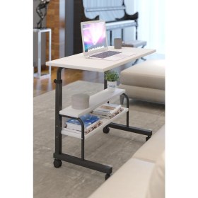 Resim Dehalimited 80X40 Yükseklik Ayarlı Raflı Kilitli Tekerlekli Taşınabilir Laptop Sehpası ve Çalışma Masası 