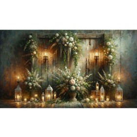 Resim Venspor Vintage Bahçe Duvarı Temalı Arkaplan, Çiçek ve Fener Süslemeleri ile 200x150cm Fon, Duvar Örtüsü 