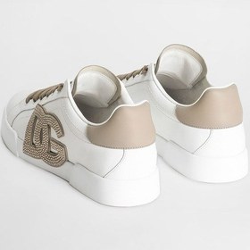 Resim Kadın Taş İşlemeli Aplike Logolu Deri Sneakers - Beyaz/vizon Scritte 