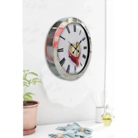 Resim Bahat Krom Çerçeveli Salon Ofis Duvar Saati 36 cm 