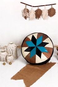 Resim Ottoman Pouffe İskandinav El Yapımı Hakiki Kuzu Derisi Bohem Bahçe Balkon Bungalov Puf Minder 60x30cm(DOLGUSUZ) 