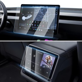Resim 2024-2025 for TESLA Model 3 Highland/New Model Y için 2 adet Anti-Parlama Temperli Cam Ekran Koruyucu, 15.4 İnç Ön ve 8 İnç Arka, 7H Sertlik, Yüksek Çözünürlük, Çizilmeye Karşı, Kolay Kurulum, Kabarcıksız, Anti-Parlama Temperli Cam 