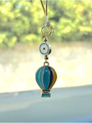 Resim Azrua Yaldızlı Mavi Sarı Uçan Balonlu Metal Nazar Boncuklu Araba Ayna Süsü Araba Nazarlık Nazar Koruması 