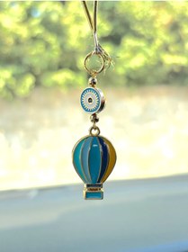 Resim Azrua Yaldızlı Mavi Sarı Uçan Balonlu Metal Nazar Boncuklu Araba Ayna Süsü Araba Nazarlık Nazar Koruması 