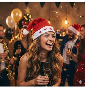 Resim Işıklı Yılbaşı Yeni Yıl Şapkası Noel Baba Şapka Açma Kapama Düğmeli 5 Yıldızlı Kırmızı Renk 1 Adet 