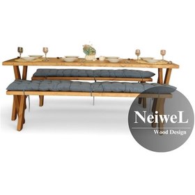 Resim Neiwel Vera Doğal Ahşap Banklı Mutfak Ve Yemek Masası Takımı-120-260 Takım Açık Ceviz 