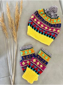 Resim MESKSTORE Şapka eldiven set / Bohem şapka / Bohem eldiven / Renkli / Rustik / kışlık set/ yün ürünler / 