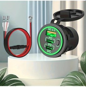Resim Sunshine011 1 Adet Üç Portlu Hızlı Şarj Araba Cihazı Usb Type-c Pd3 Qc3 Düğmeli Renkli Ekran Kablolu Yeşil Işık 