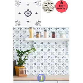 Resim Technojet Kendinden Yapışkanlı Karo Pvc Mutfak Banyo Tezgah Kaplama Sticker 6 Adet 20 cm × 20 cm 