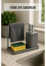 Resim Havluluklu Sıvı Sabunluk & Havlu Asma Aparatlı Sıvı Sabunluk Füme 400 Ml Füme 