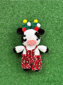 Resim İnek Organik Amigurumi Örgü Oyuncak Çok Renkli 