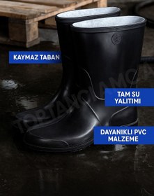 Resim Toptancı Amca Kaymaz Taban Lastik Çizme Siyah Kısa Tip Çizme İçi Yünlü Çizme Isıyı tutar 
