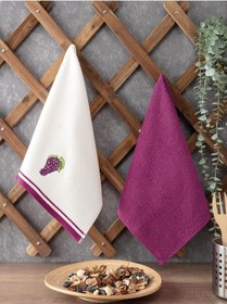 Resim 2 Li Mutfak Havlusu Mor Renk Üzüm Nakışlı Mor 