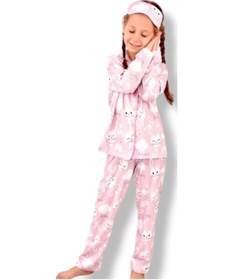 Resim Kız Çocuk Soft Renk Desenli Pijama Takımı Yeni Sezon Son Moda Uyku - Göz Bandı Dahil Soft Pembe 