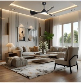 Resim Huzur Elektrik Kumandalı 3 Kanatlı Ledli Tavan Vantilatörü Siyah Renk 