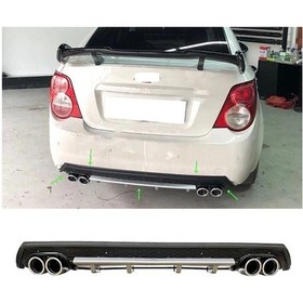 Resim Chevrolet Aveo Sedan Uyumlu Gri Difüzör Çiftli Yuvarlak Egzoz Görünümlü D Tip Difizör 2012 - 2016 