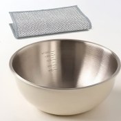 Resim Paslanmaz Çelik Kase Seti, Bir Gümüş Renkli Salata Kabı ve bir gümüş renk tel temizlik bezi, çok amaçlı salatalar, makarnalar, çorbalar vb. için uygun; pişirme, fırınlama ve yemek saklama için, İtalyan makarna, ramen, wonton erişte 