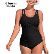 Resim Charmleaks Karın Kontrolü Tek Parça Mayo Kadınlar İçin Büzgülü Mayo Askılı V Yaka Monokini Siyah 