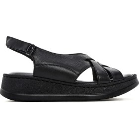 Resim Derimod Kadın Siyah Bilekten Bantlı Kalın Tabanlı Deri Comfort Sandalet 26SFD320618 