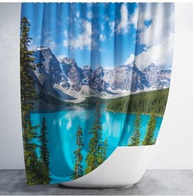 Resim Banyo Perdesi 1x180x200 Tek Kanat Duş Perdesi Halka Hediyeli Duşakabin Perdesi Rocky Mountains Çok Renkli 