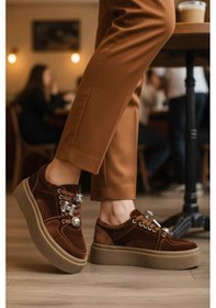 Resim Guja Kahve Nubuk Bağcıklı Yüksek Taban Kadın Sneaker Çok Renkli 