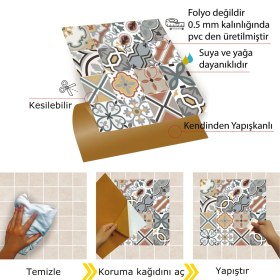 Resim Tink Kendinden Yapışkanlı Renkli Geometrik Desenli Pvc Karo 30X30 cm (56 Adet) 5m2 