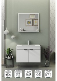 Resim Biani Fix Arya 85 Cm Banyo Dolabı,Seramik Lavabolu, Aynalı,Lavabo Dahil,Mdf,Mat Beyaz 