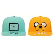 Resim 2 Adet 'Adventure Time' Finn & Jake TV Şovu Anime Kasketleri - Sevimli Karakter Süslemeli Nakış Tarzı Logo, Turkuaz ve Hardal Sarısı Şapkalar İkonik Sembollerle, Hayranlar için Doğum Günü/Noel Hediyesi 