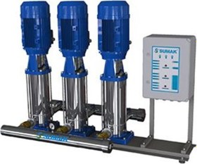 Resim Sumak SHTPD8 C 220/8 Düşey Milli Kademeli Üç Pompalı Paslanmaz Çark ve Difüzörlü Hidrofor 8 KAT 72 DAİRE 