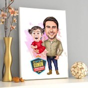 Resim Yakışıklı Baba ve Kızı Karikatürlü Kanvas Tablo 