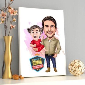 Resim Yakışıklı Baba ve Kızı Karikatürlü Kanvas Tablo 