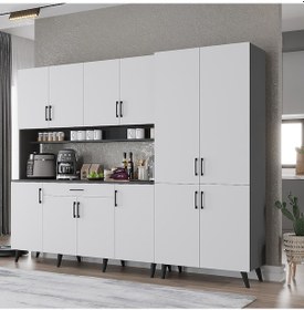Resim Gale Kahve Köşesi Çok Amaçlı Dolap Kiler Mutfak Dolabı Füme Beyaz 240cm Antrasit - Beyaz 