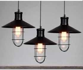 Resim Rsylight Retro Metal 3'Lü Masa Üstü Kafesli Sıralı Siyah Dekoratif Sarkıt Avize 