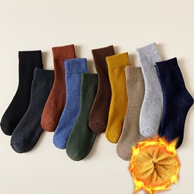 Resim 10 Çift Kadın Termal Orta Boy Çorap - Kalın Kışlık Ribana Baskılı, 10 Tek Renk, Makinede Yıkanabilir Günlük Kullanım, Hamilelik ve Doğum Sonrası, Kabarık Çoraplar, Rahat Malzeme 