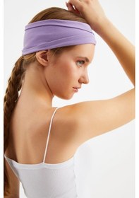 Resim Kadın Çift Taraflı Kullanım Alternatifli Pamuklu Penye Kaymaz Hafif Spor Saç Bandı Bandana - Tek Ebat / Lila Lila 