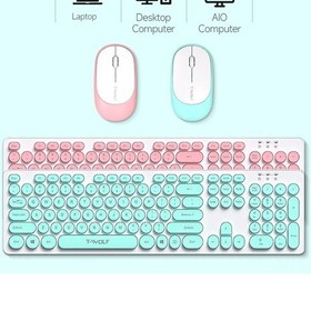 Resim Teltree T-wolf Tf770 2.4g Kablosuz Klavye Ve Fare Seti, Retro Punk Tasarım, Sessiz Ve Konforlu, Mavi Renk Diğer 