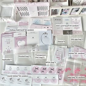 Resim Tam Mini Fotoğraf Kartı Yapım Seti - Oyuk Katlanır Kartlar, Topper Stickerlar, Kare & Yuvarlak Mühürler, Ambalaj Çantaları İçerir - Hediye Paketleme için Beyaz Kağıt El Sanatları Seti 