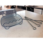 Resim Home Airfryer Izgara Teli 21 cm x 21 cm ve 4 Adet Şiş 21 Cm, Büyük Boy Airfryerlere Uygun 2 Li Set 