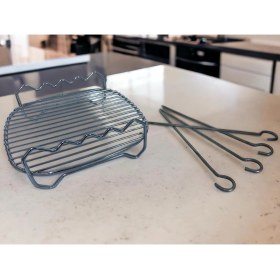 Resim Home Airfryer Izgara Teli 21 cm x 21 cm ve 4 Adet Şiş 21 Cm, Büyük Boy Airfryerlere Uygun 2 Li Set 