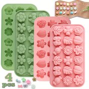 Resim 4 adet/paket Silikon Çikolata Şeker Kalıpları Çeşitli Çiçek Şekilli Yaprak Kalıpları Sevimli Şeker Kek Kalıpları Dekorasyon Aletleri DIY Puding Bisküvi Kalıpları Pembe ve Yeşil 