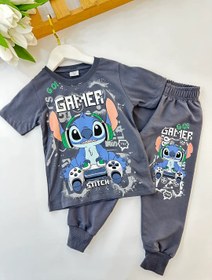 Resim Erkek Çocuk Gri Gamer Stitch Desenli Takım 