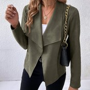 Resim Kadınlar için Zeytin Yeşili Blazer, Altın Zincirli Omuz Çantası - Şık Yaka, Uzun Kollu, Düğmeli Ceket, Sonbahar/Kış, Rahatten Resmi Giyim, Resmi Kış Giyim | Yaka Ceket | Yapılandırılmış Tasarım 