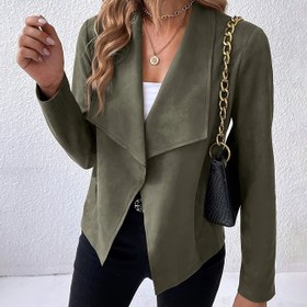 Resim Kadınlar için Zeytin Yeşili Blazer, Altın Zincirli Omuz Çantası - Şık Yaka, Uzun Kollu, Düğmeli Ceket, Sonbahar/Kış, Rahatten Resmi Giyim, Resmi Kış Giyim | Yaka Ceket | Yapılandırılmış Tasarım 