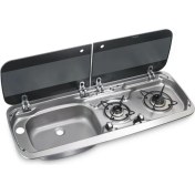 Resim Dometic Mo 9222L Cam Kapaklı 2 Gözlü Ocak + Evye Kombinasyonu 