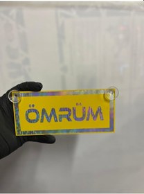 Resim Sarı Renk Üzeri Hologram Renk Ömrüm Yazılı Vantuzlu Cam Süsü 