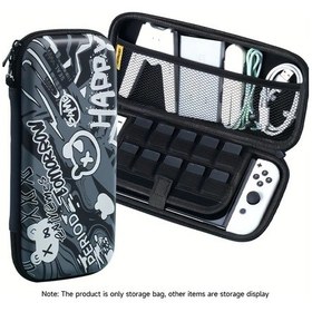 Resim Gaojunshop01 Switch Oled Taşınabilir Saklama Çantası Şarj Kablosu Oyun Yuvası Black Line Graffiti 