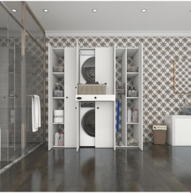 Resim Kenzlife Çamaşır-Kurutma Makinesi Dolabı Nazzam Byz 187 170 60 Çekmeceli Raflı % 100 Full Mdf Çok Renkli 